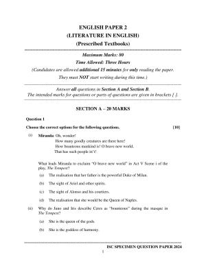 ISC Class 12 2024 English Paper 2 (LITERATURE) Sample Paper