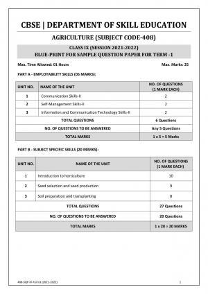 CBSE Class 10 Skill Education (Term I) - Agriculture Sample Paper 2021-22