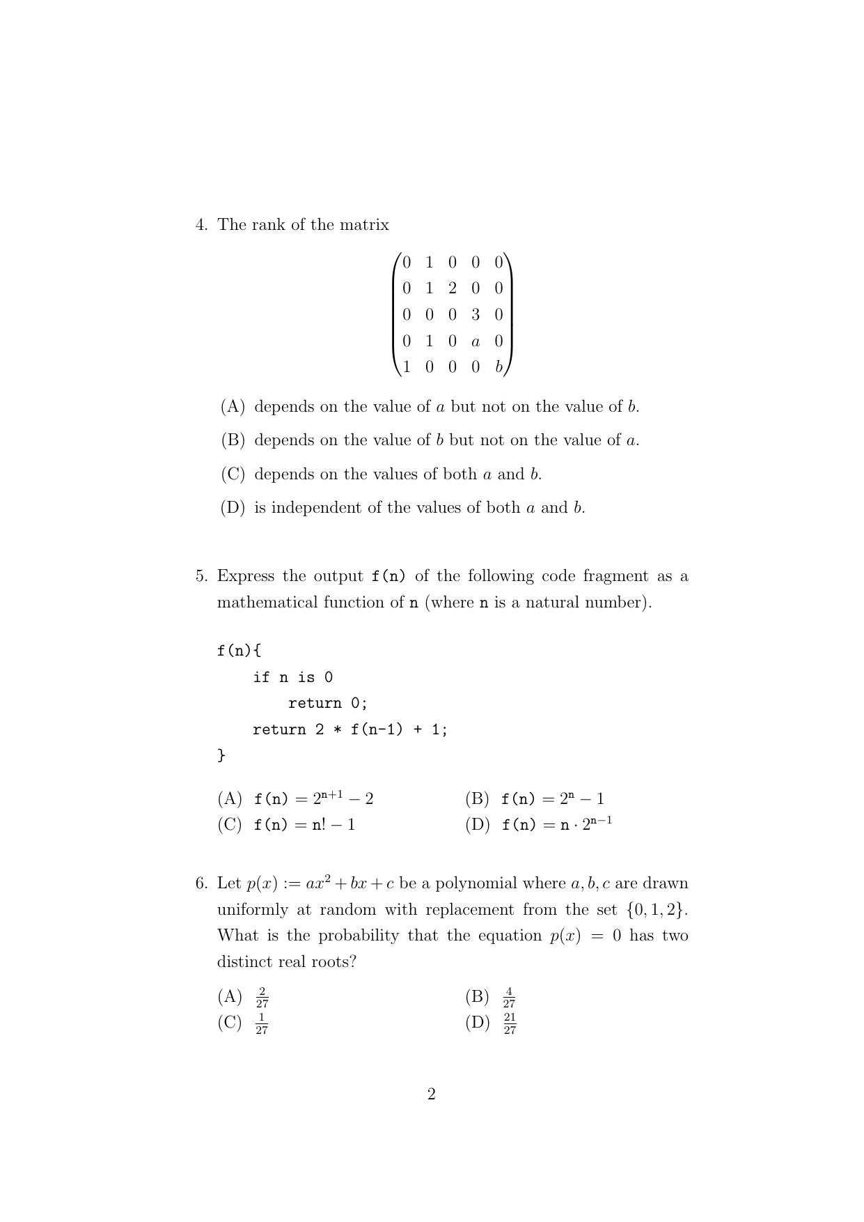 ISI Admission Test M.Tech (CrS) Cryptology and Security (PCA) 2024 Sample Paper - Page 2