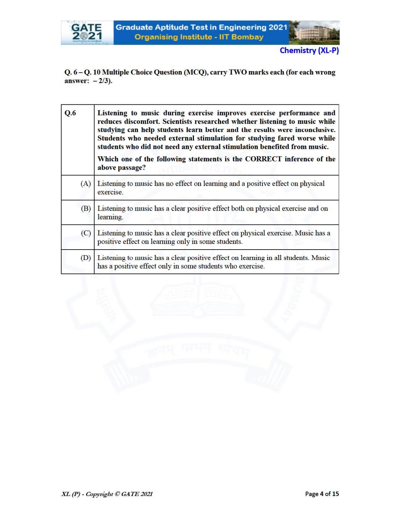 GATE 2021 Life Sciences (XL) Question Paper - Page 4