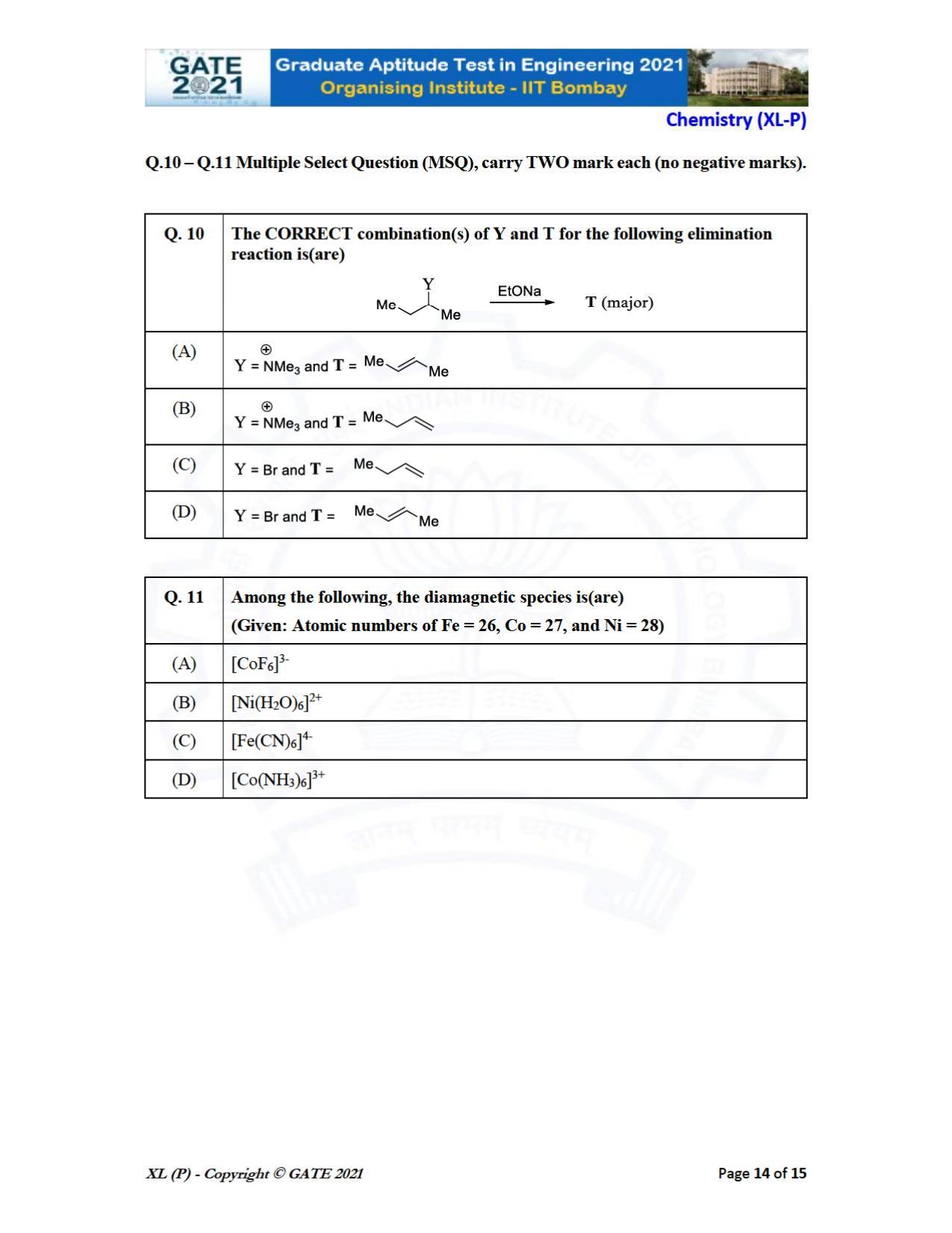 GATE 2021 Life Sciences (XL) Question Paper - Page 14