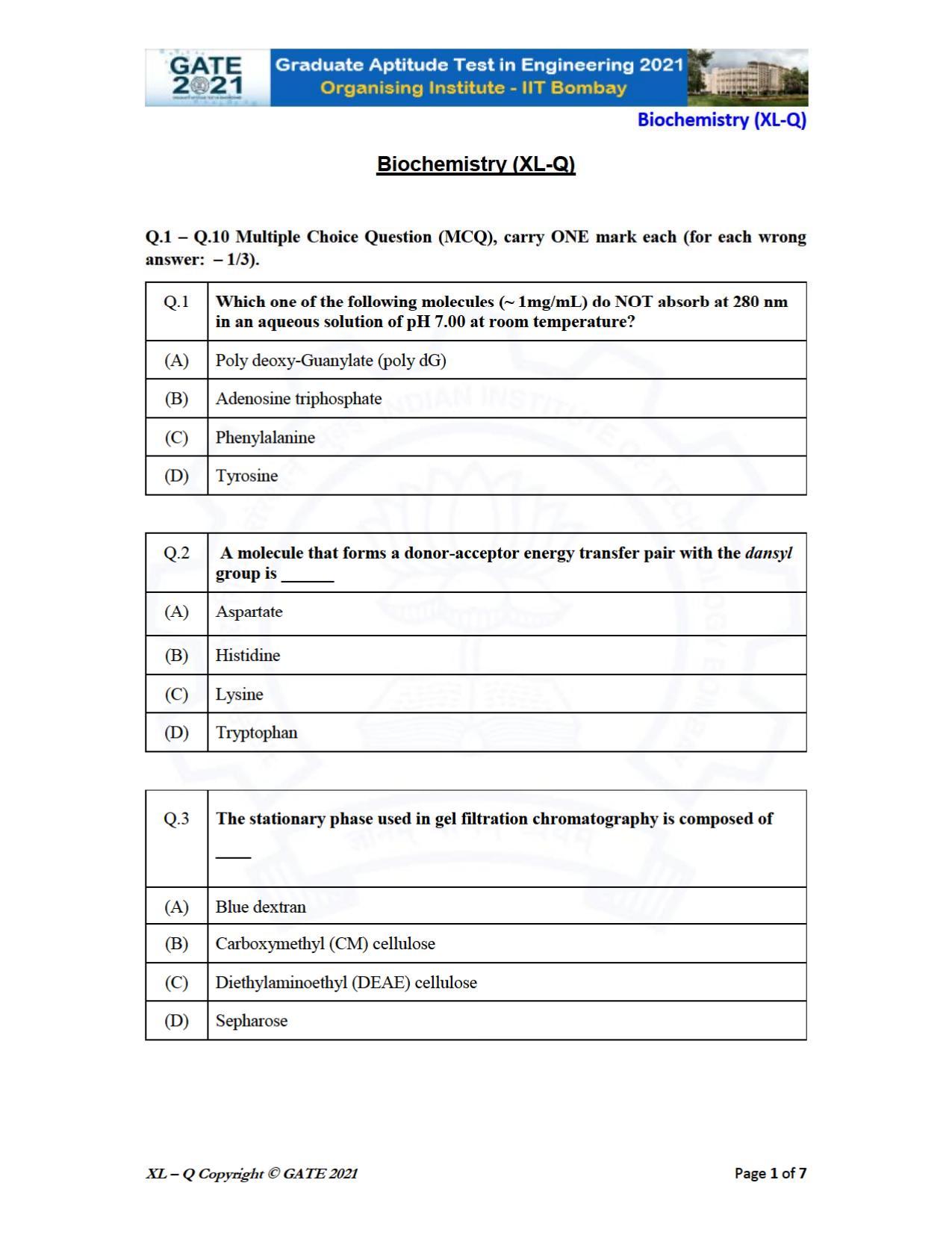 GATE 2021 Life Sciences (XL) Question Paper - Page 18
