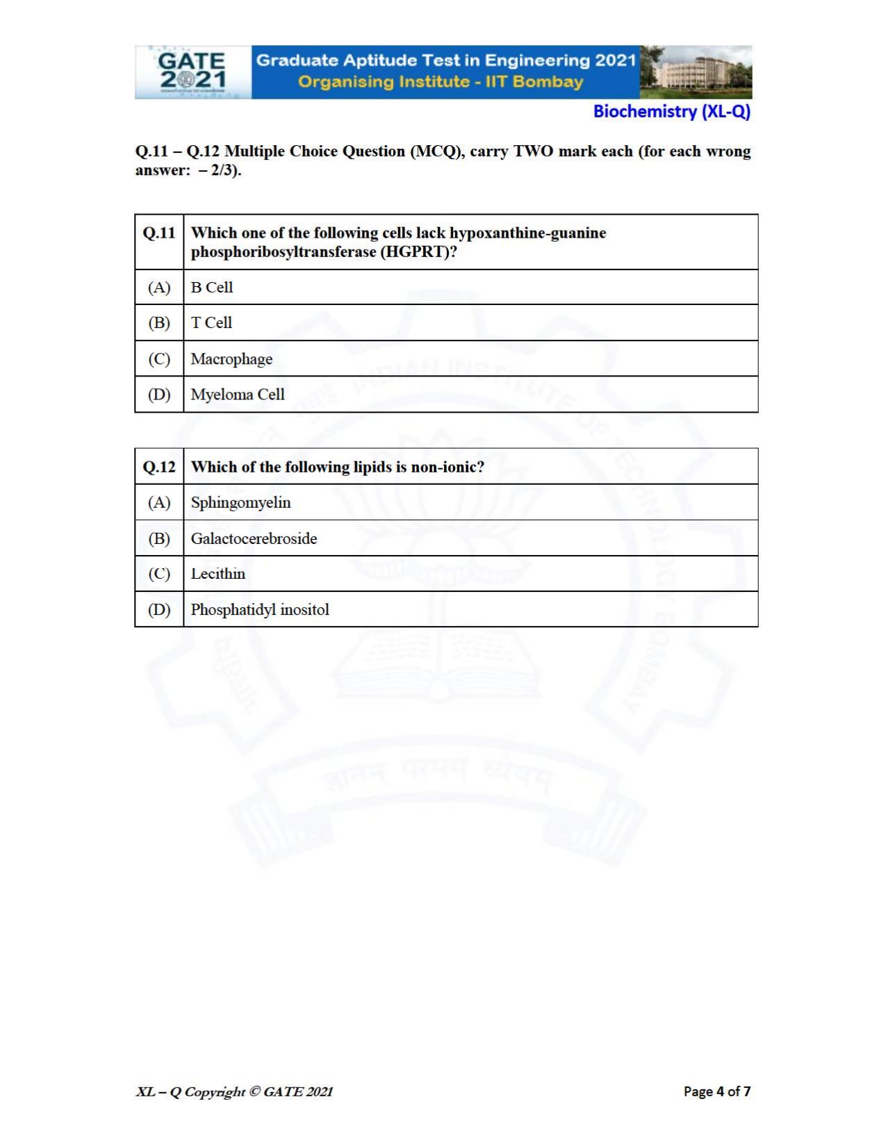 GATE 2021 Life Sciences (XL) Question Paper - Page 21