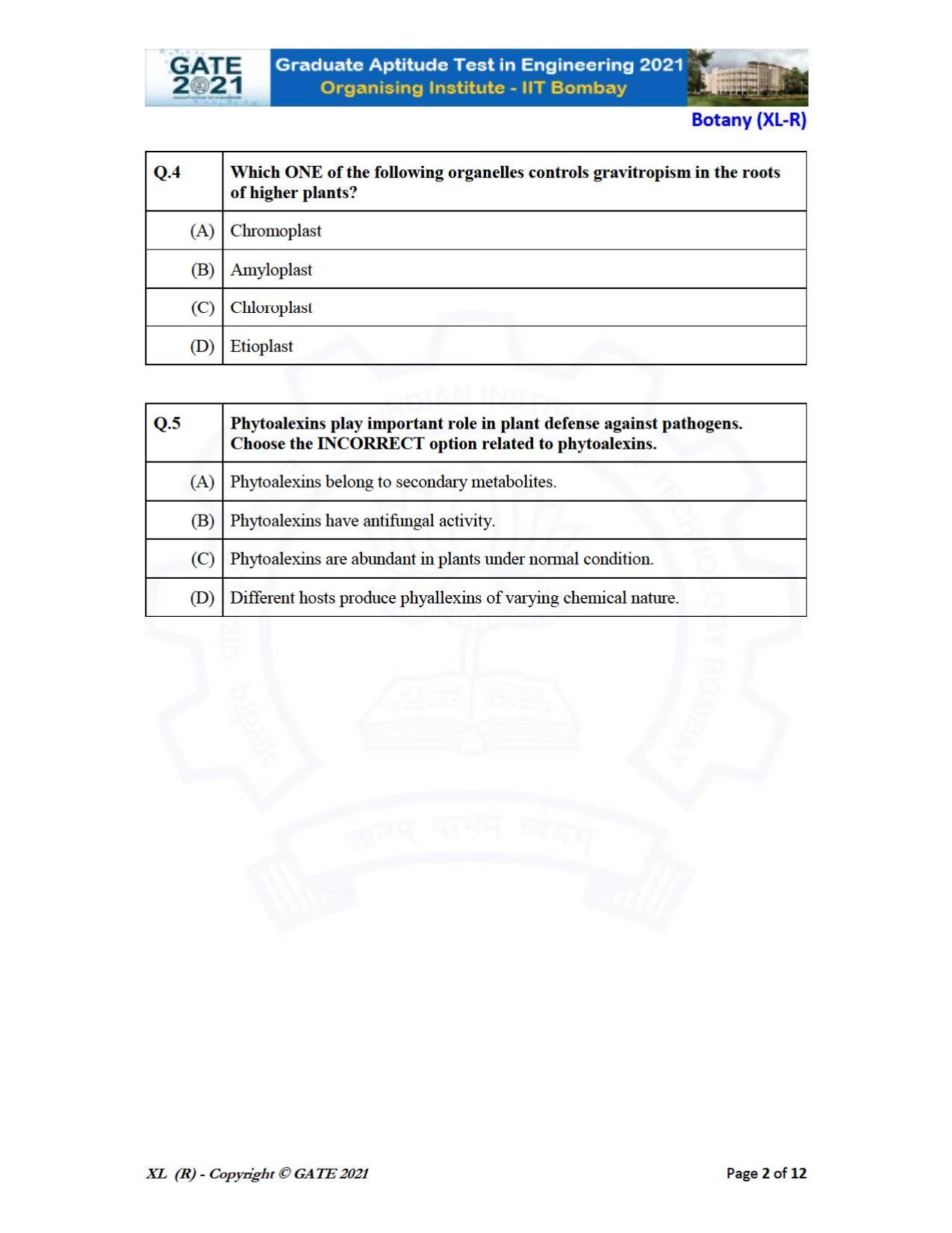 GATE 2021 Life Sciences (XL) Question Paper - Page 27