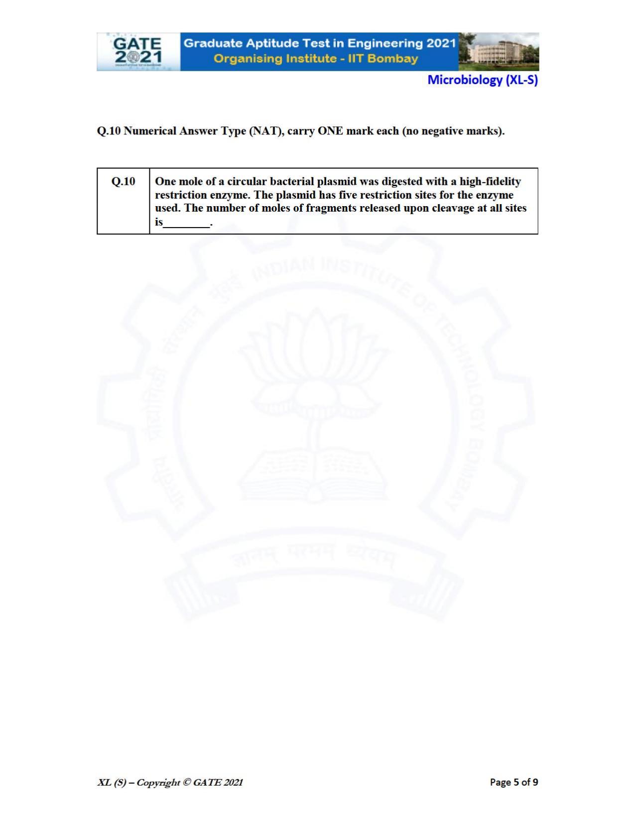GATE 2021 Life Sciences (XL) Question Paper - Page 44