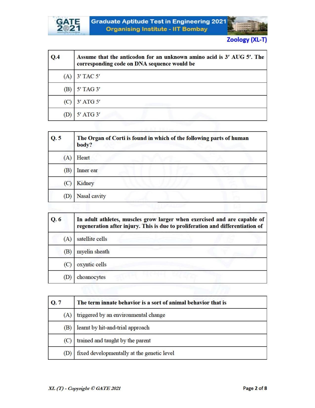 GATE 2021 Life Sciences (XL) Question Paper - Page 51