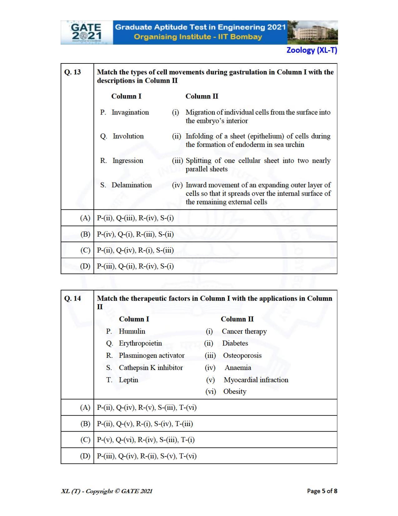GATE 2021 Life Sciences (XL) Question Paper - Page 54