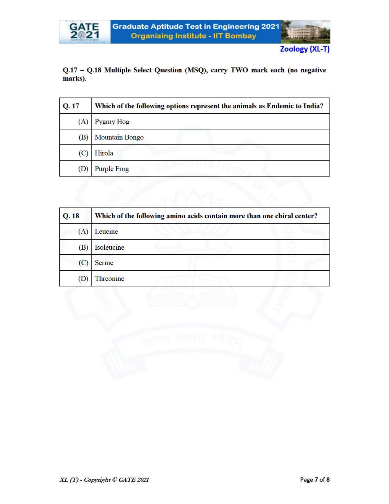 GATE 2021 Life Sciences (XL) Question Paper - Page 56