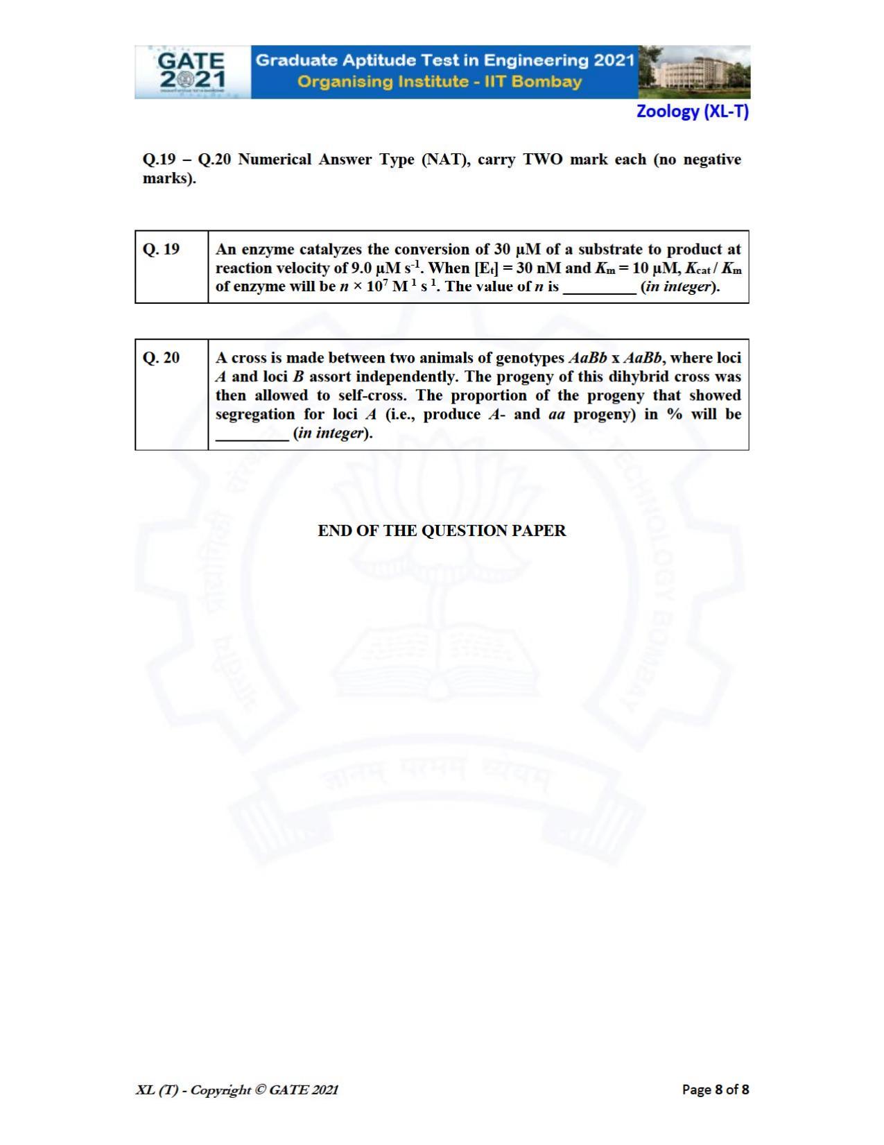 GATE 2021 Life Sciences (XL) Question Paper - Page 57
