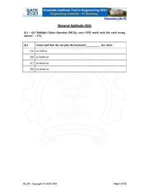 GATE 2021 Life Sciences (XL) Question Paper