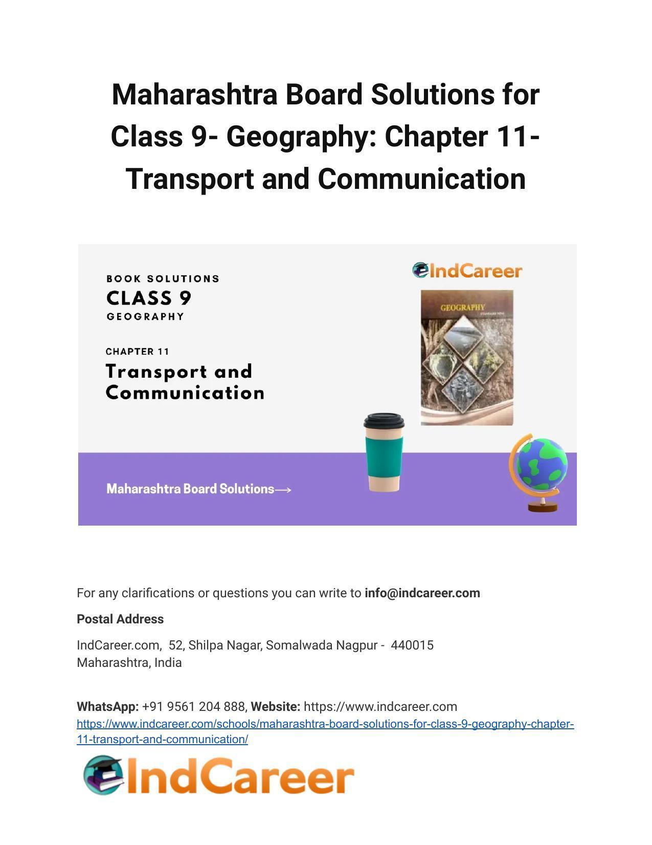 Maharashtra Board Solutions for Class 9- Geography: Chapter 11- Transport and Communication - Page 1