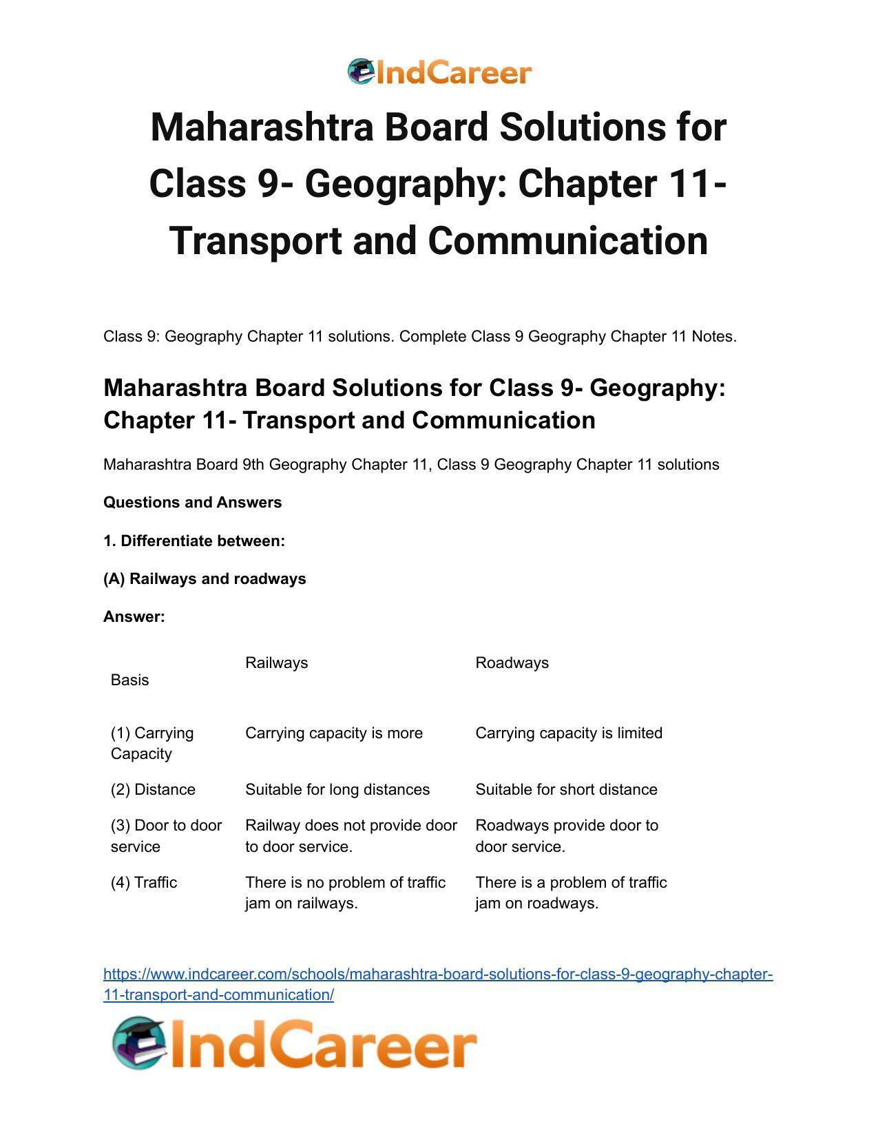 Maharashtra Board Solutions for Class 9- Geography: Chapter 11- Transport and Communication - Page 2
