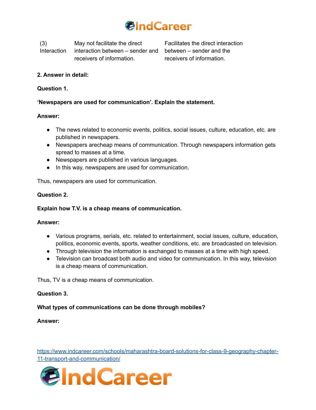 Maharashtra Board Solutions for Class 9- Geography: Chapter 11- Transport and Communication - Page 4