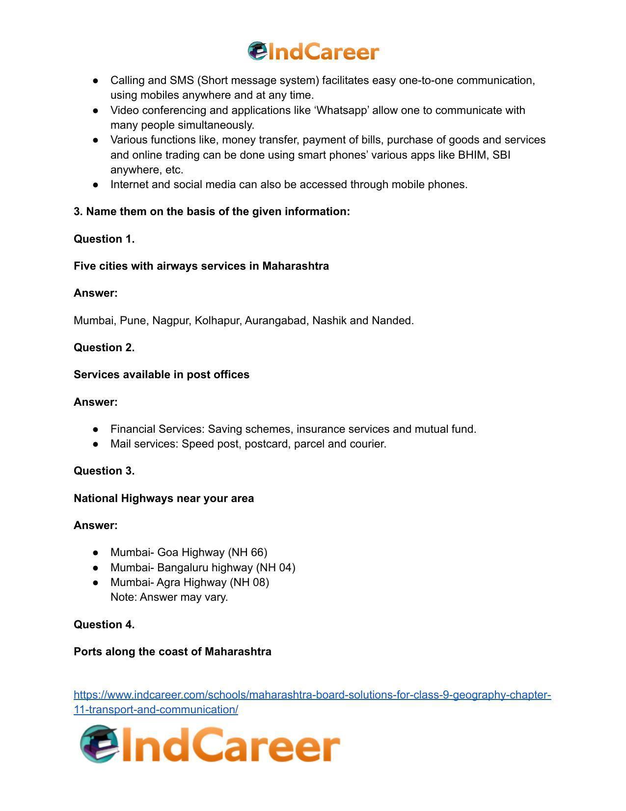 Maharashtra Board Solutions for Class 9- Geography: Chapter 11- Transport and Communication - Page 5
