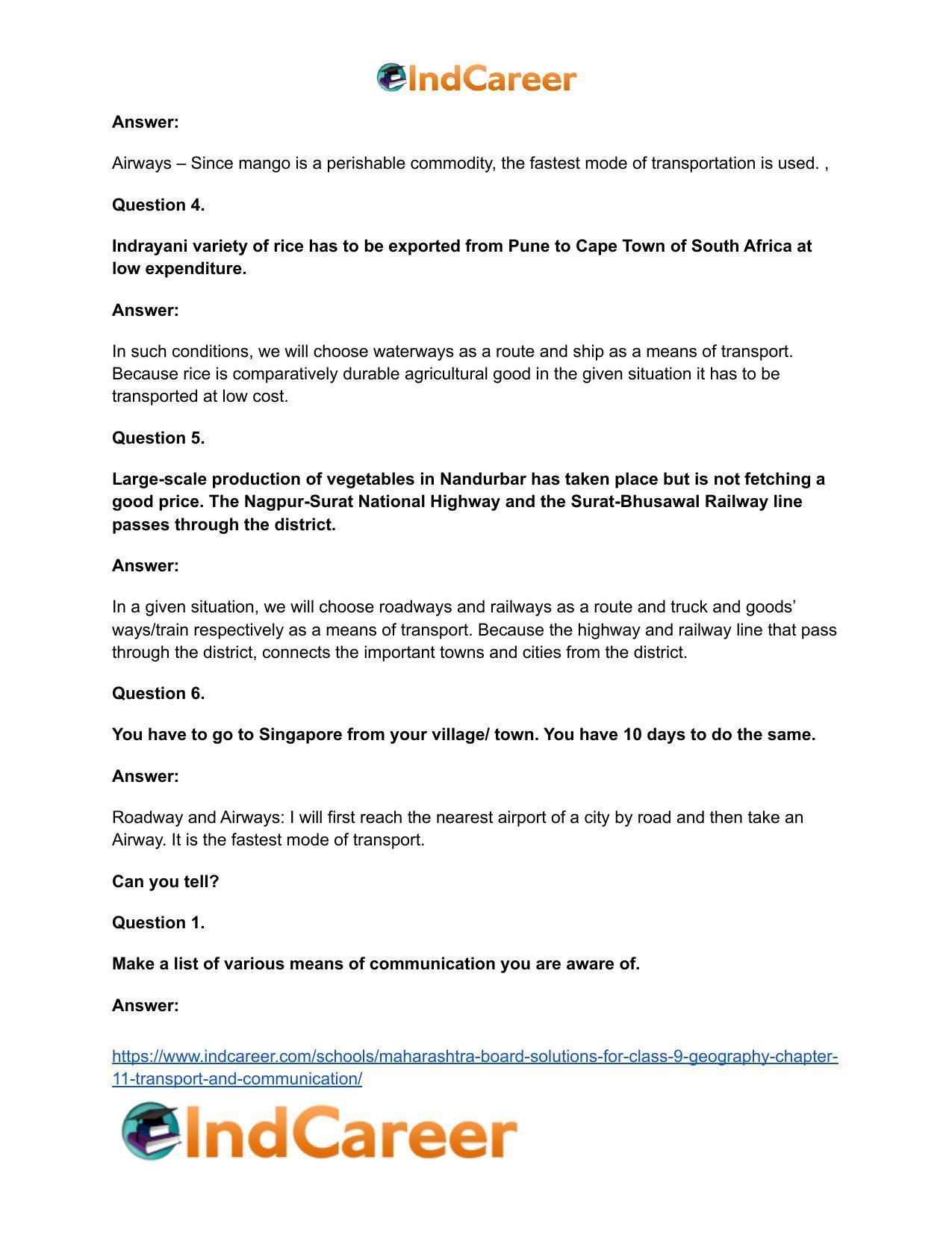 Maharashtra Board Solutions for Class 9- Geography: Chapter 11- Transport and Communication - Page 11