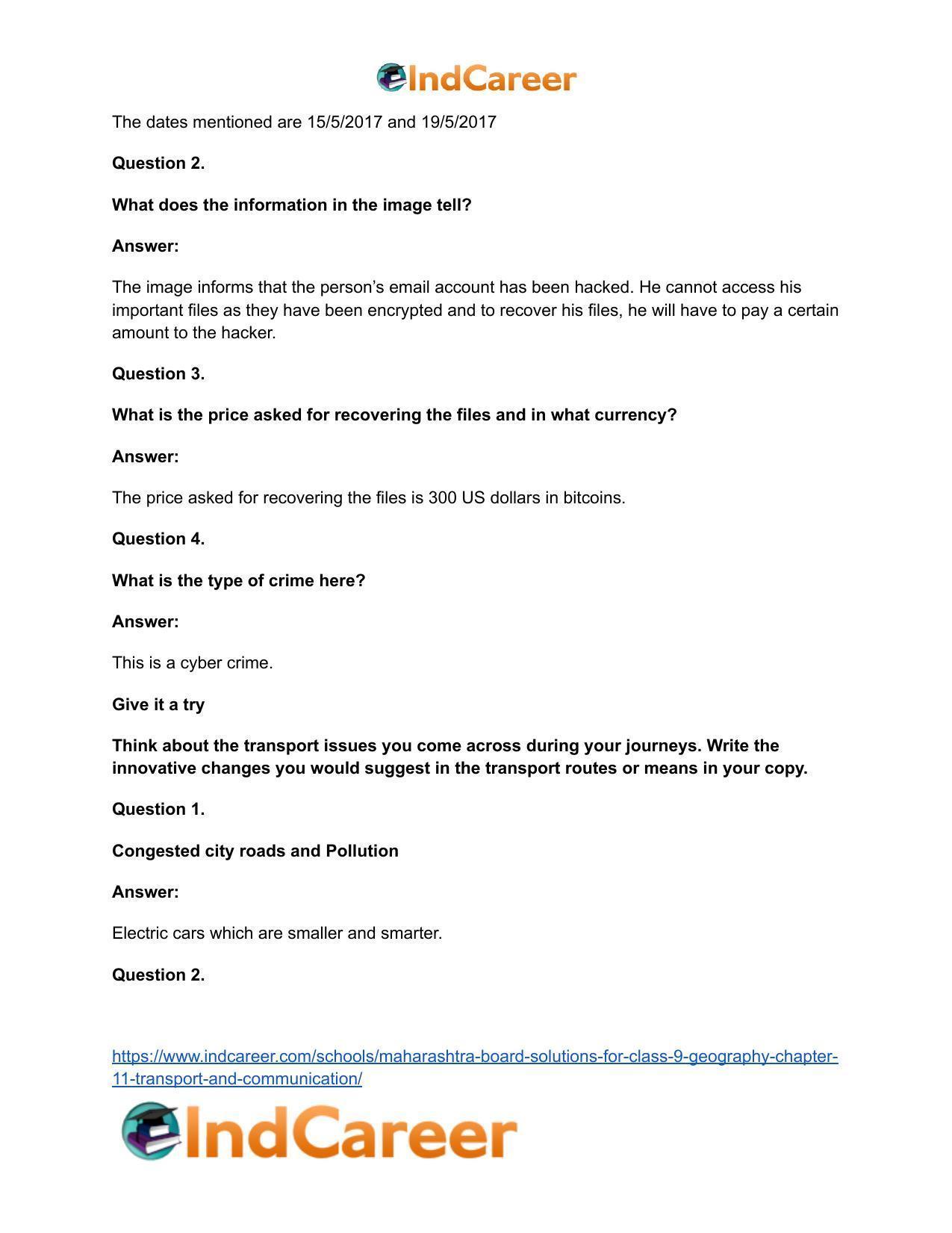 Maharashtra Board Solutions for Class 9- Geography: Chapter 11- Transport and Communication - Page 13