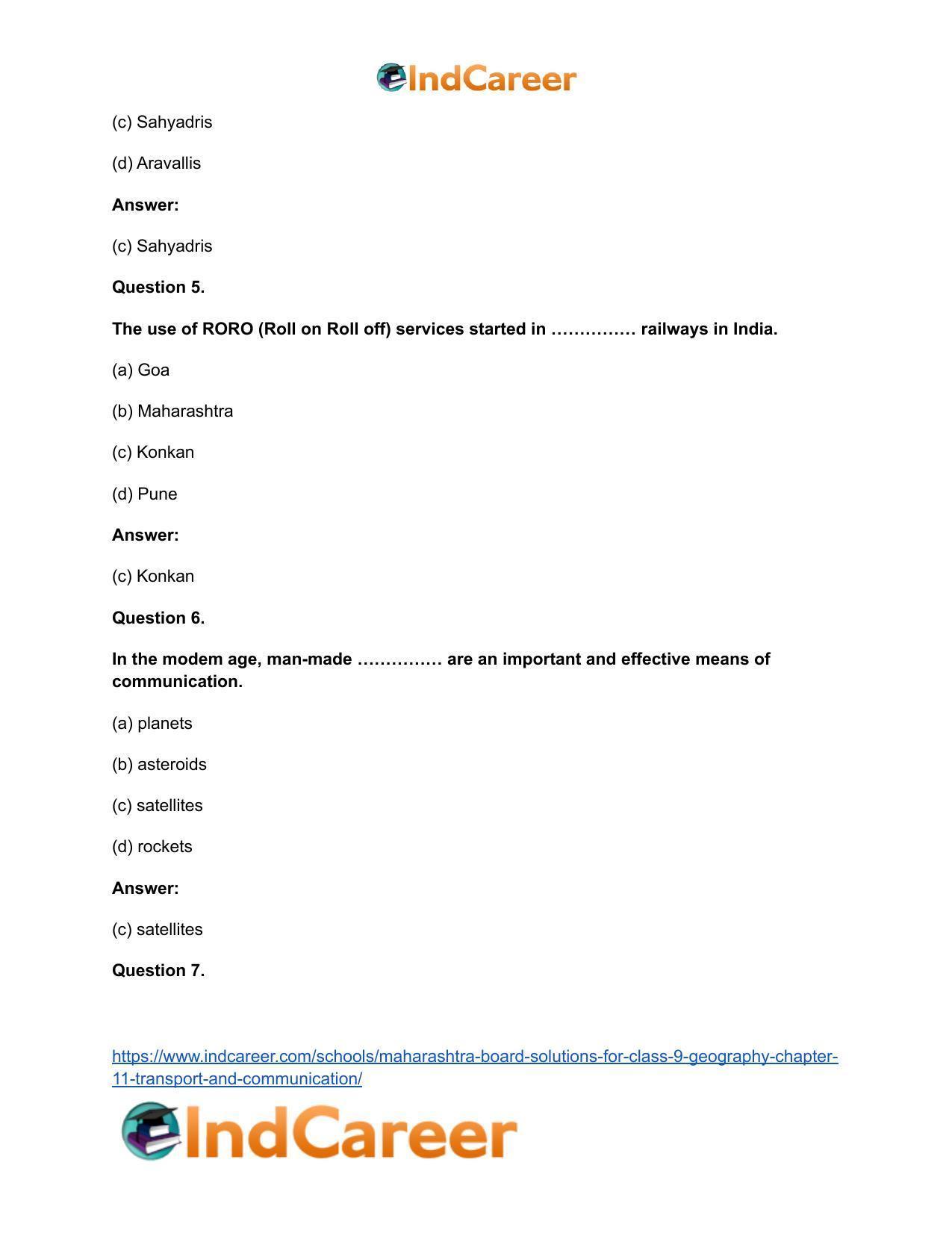 Maharashtra Board Solutions for Class 9- Geography: Chapter 11- Transport and Communication - Page 16