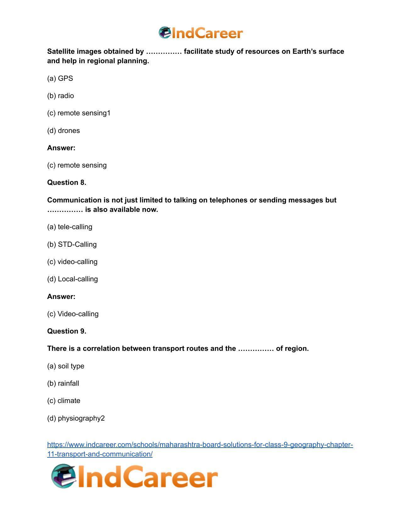 Maharashtra Board Solutions for Class 9- Geography: Chapter 11- Transport and Communication - Page 17