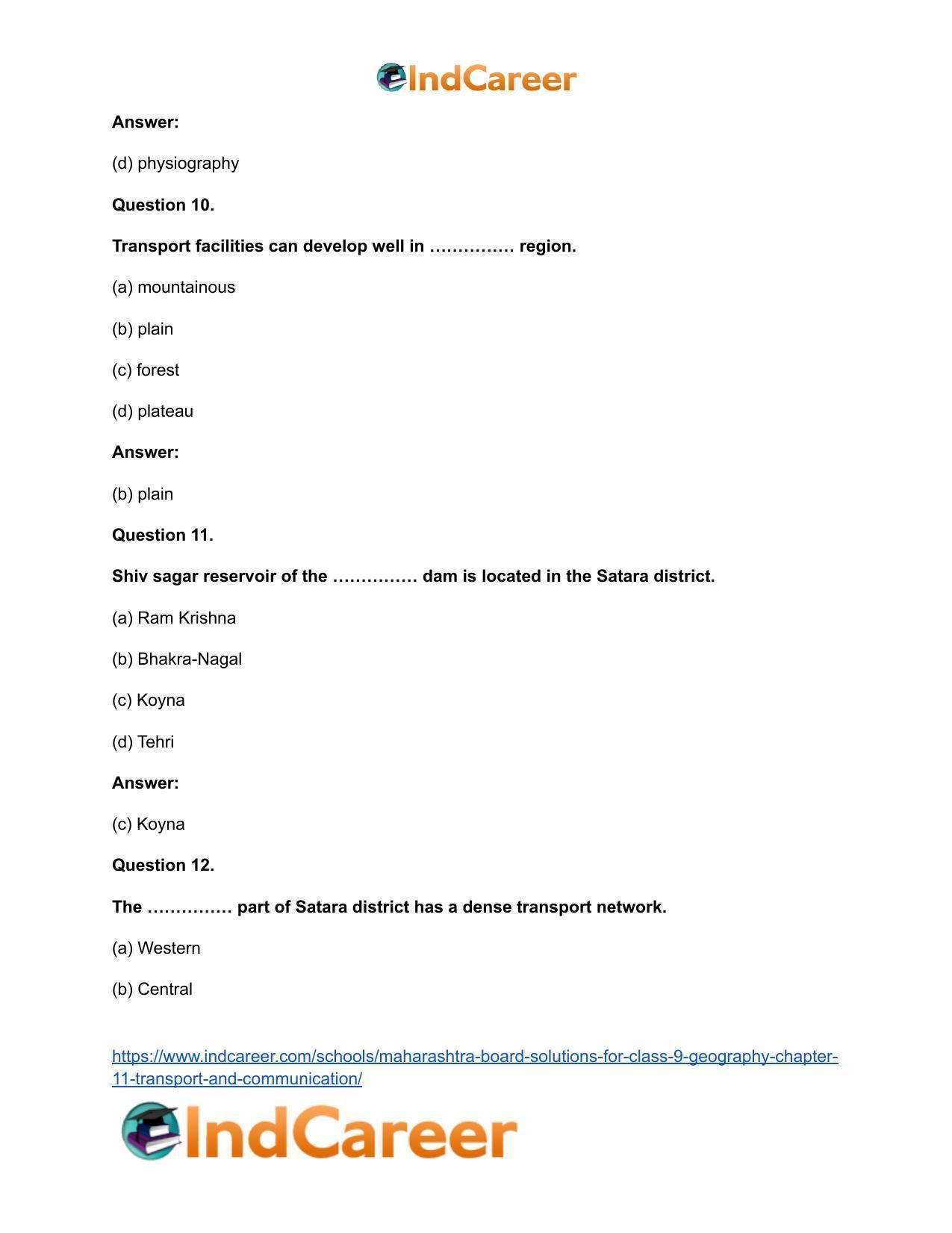 Maharashtra Board Solutions for Class 9- Geography: Chapter 11- Transport and Communication - Page 18