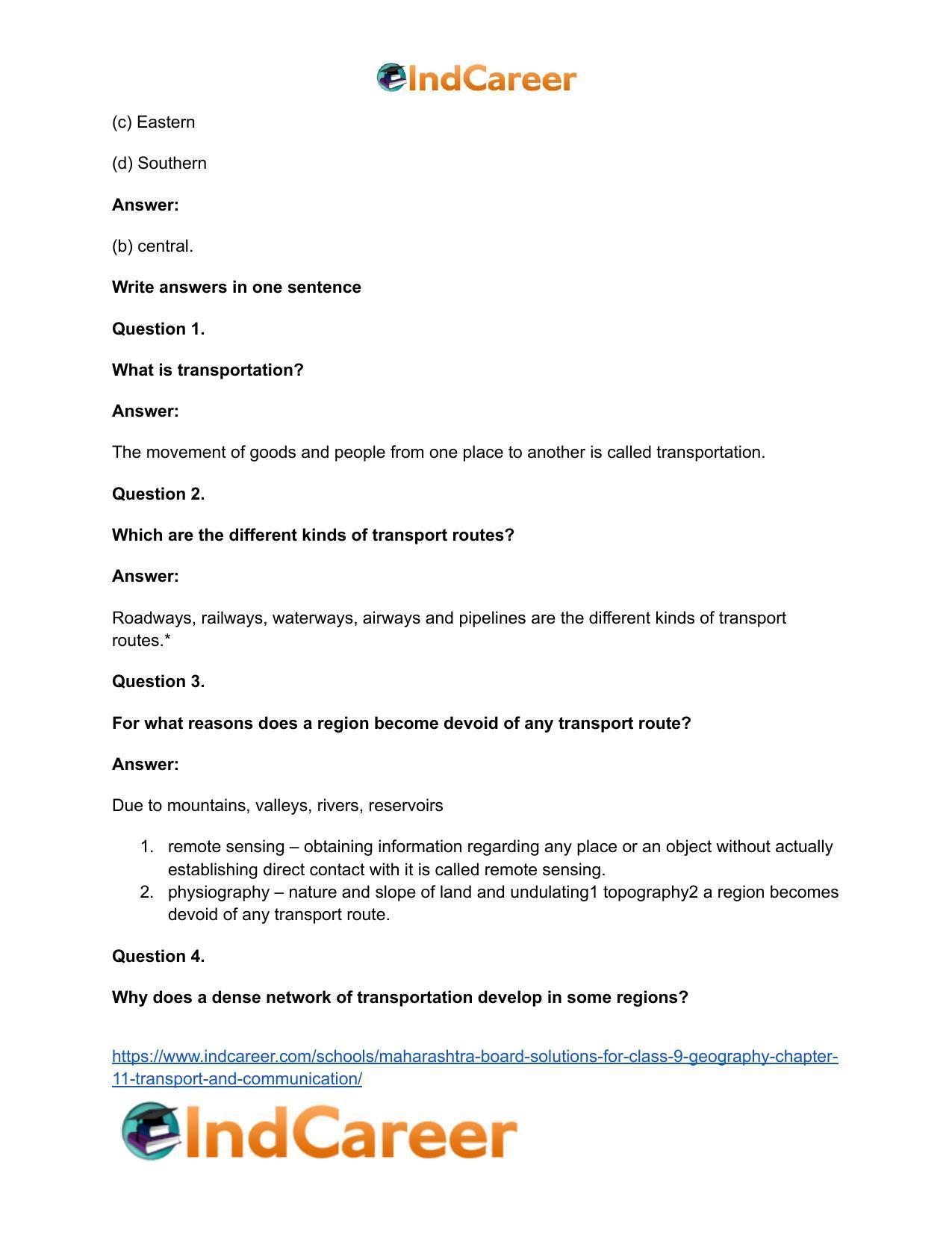 Maharashtra Board Solutions for Class 9- Geography: Chapter 11- Transport and Communication - Page 19