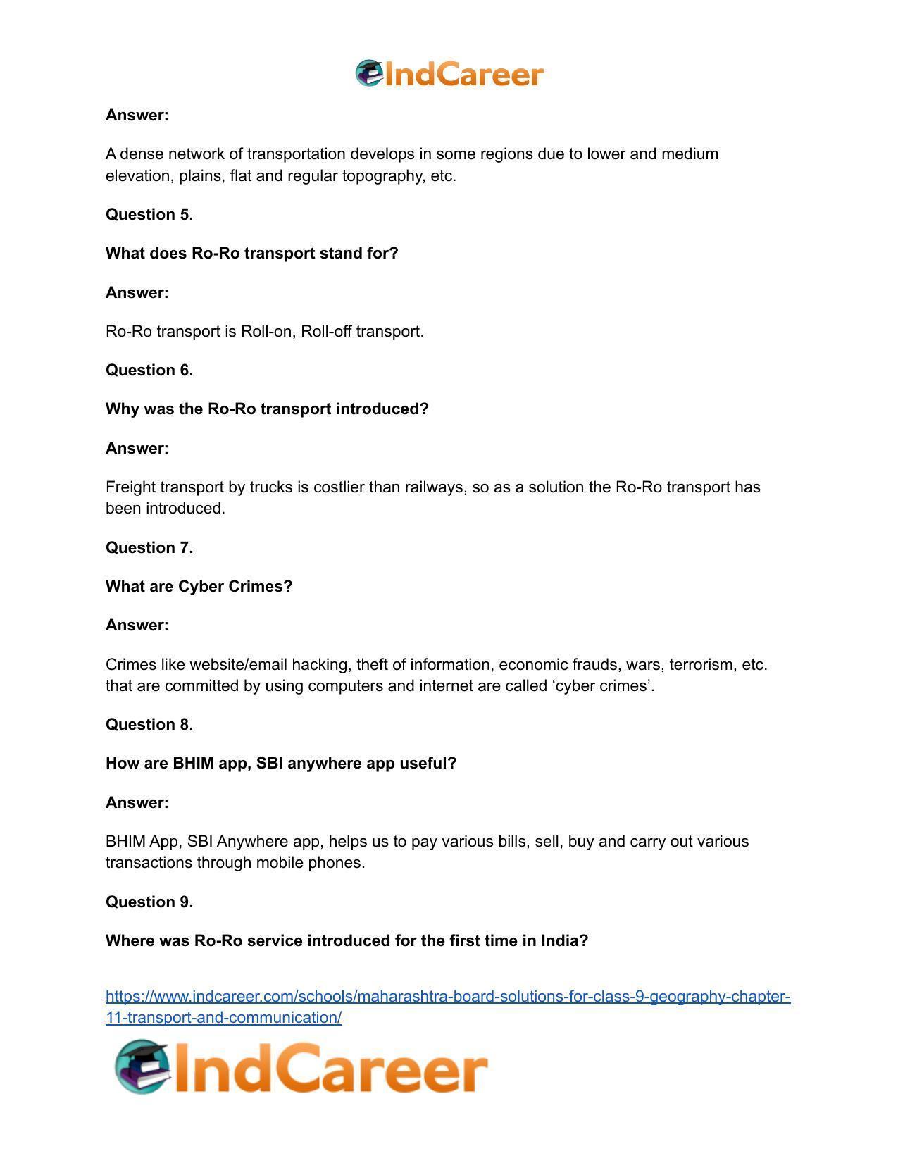 Maharashtra Board Solutions for Class 9- Geography: Chapter 11- Transport and Communication - Page 20