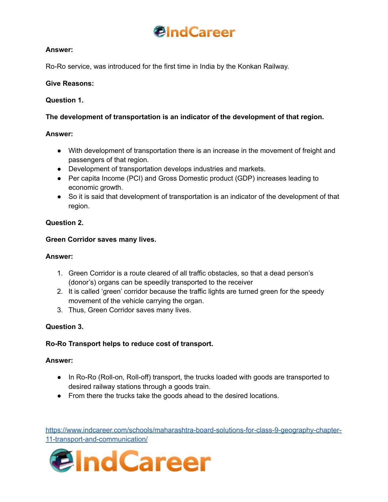 Maharashtra Board Solutions for Class 9- Geography: Chapter 11- Transport and Communication - Page 21