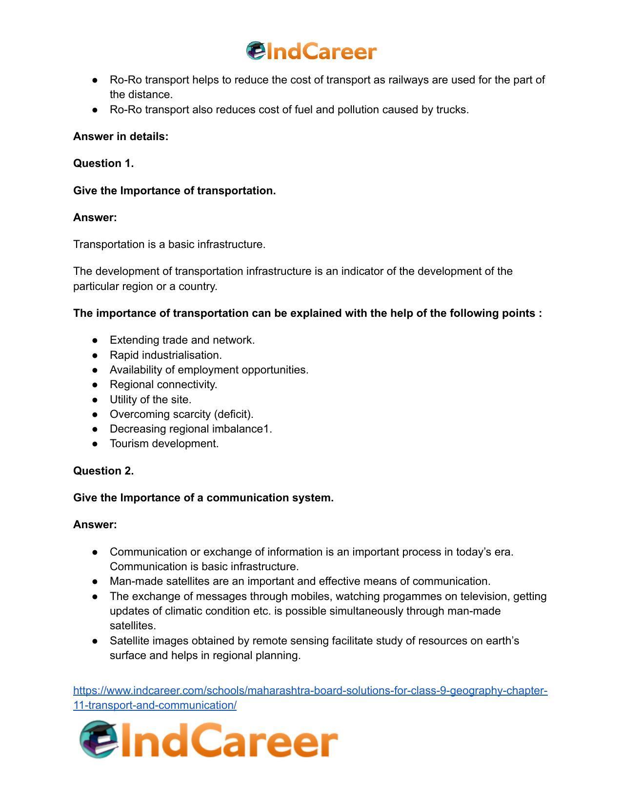 Maharashtra Board Solutions for Class 9- Geography: Chapter 11- Transport and Communication - Page 22