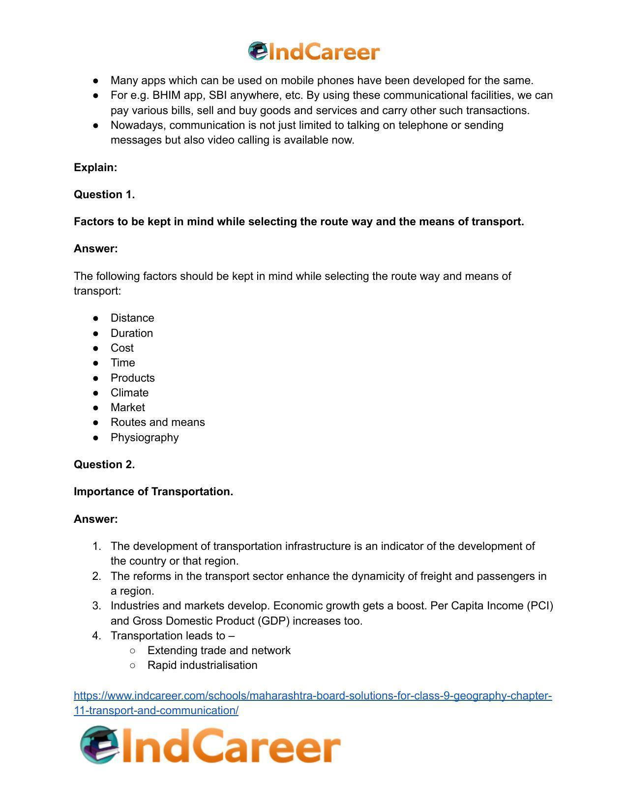 Maharashtra Board Solutions for Class 9- Geography: Chapter 11- Transport and Communication - Page 23