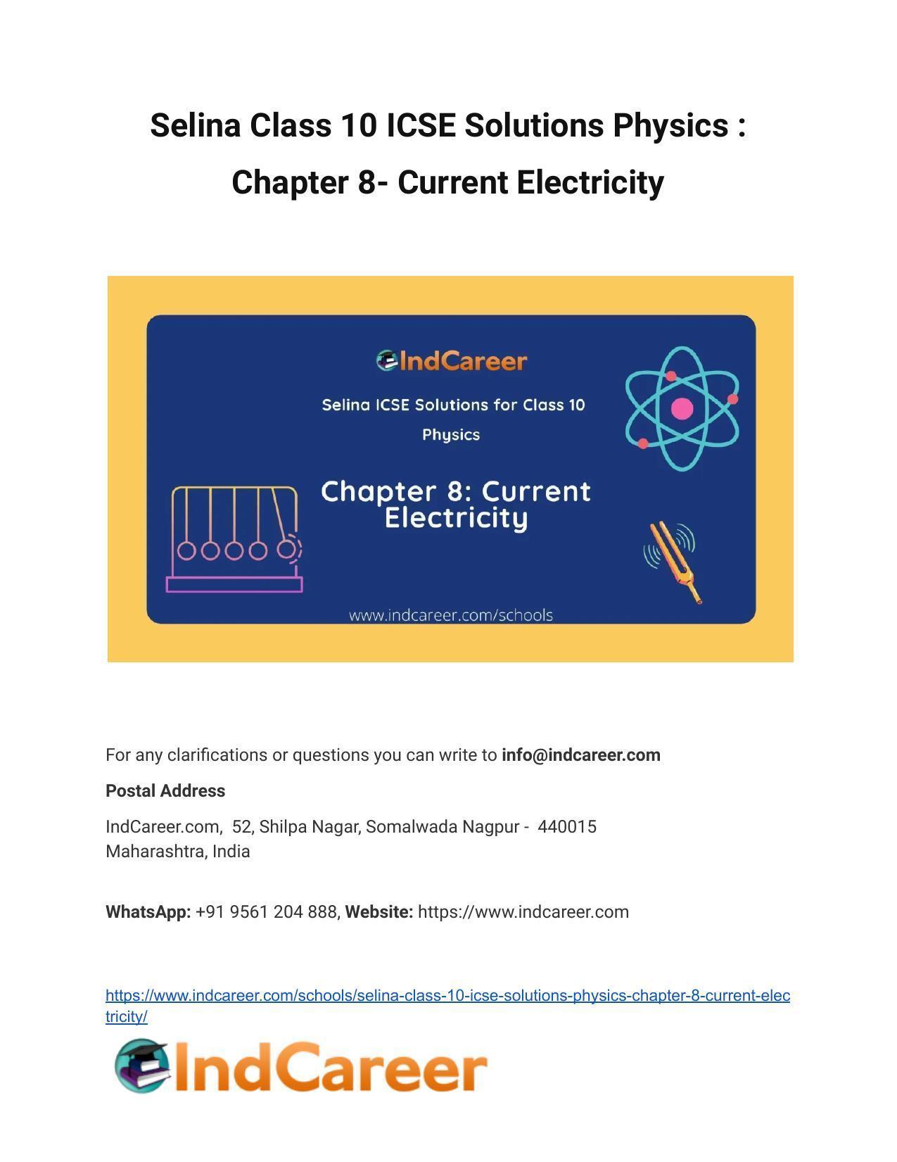 Selina Class 10 ICSE Solutions Physics : Chapter 8- Current Electricity - Page 1