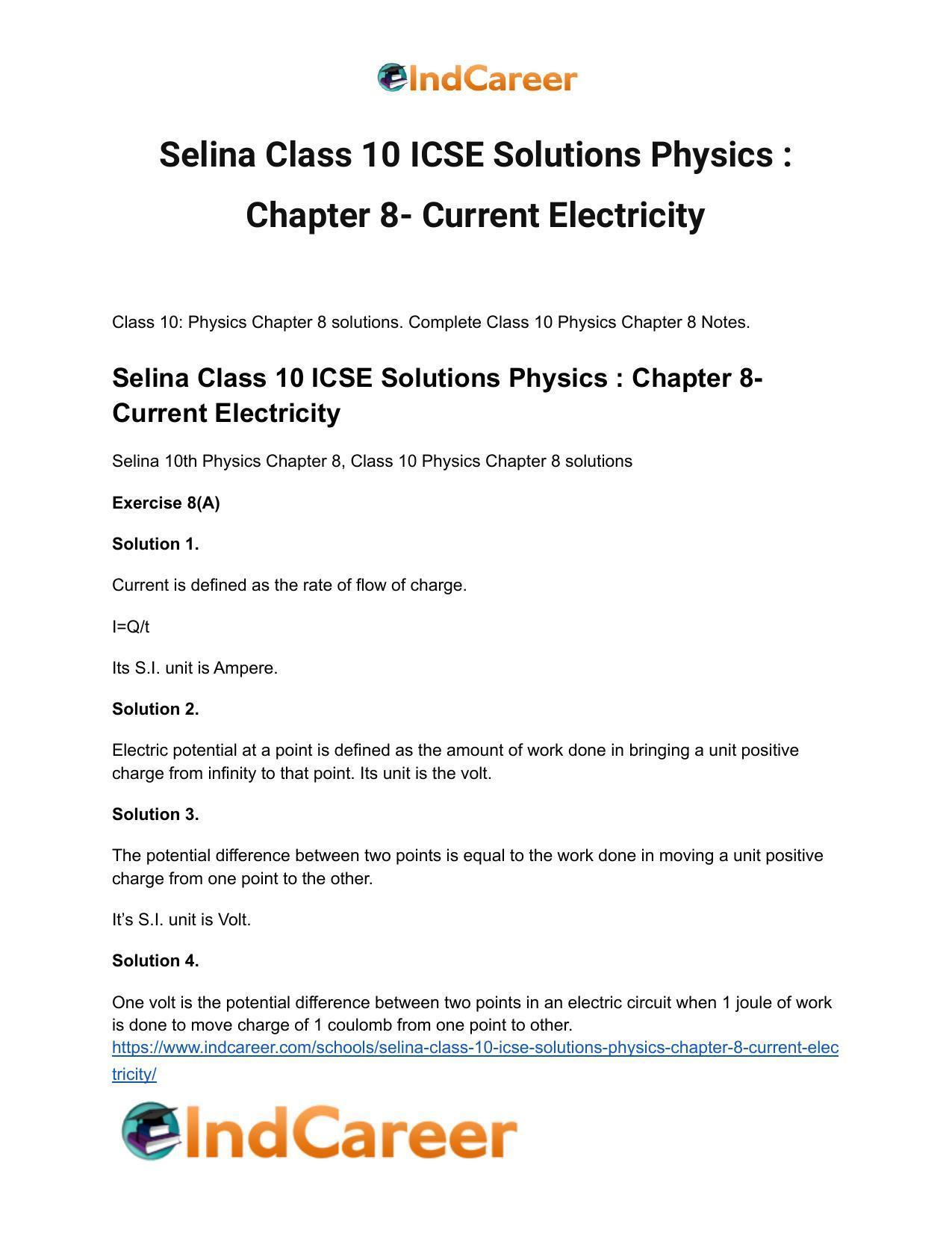 Selina Class 10 ICSE Solutions Physics : Chapter 8- Current Electricity ...
