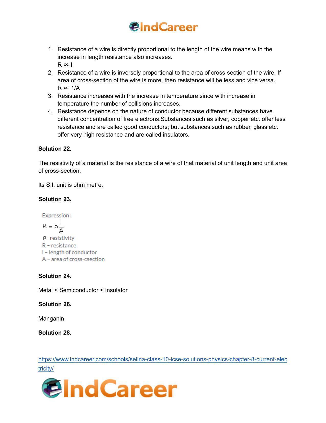 Selina Class 10 ICSE Solutions Physics : Chapter 8- Current Electricity ...