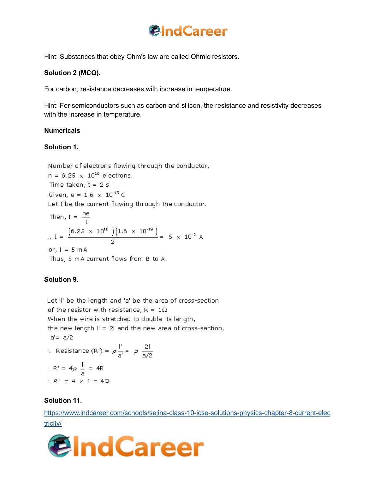 Selina Class 10 ICSE Solutions Physics : Chapter 8- Current Electricity ...
