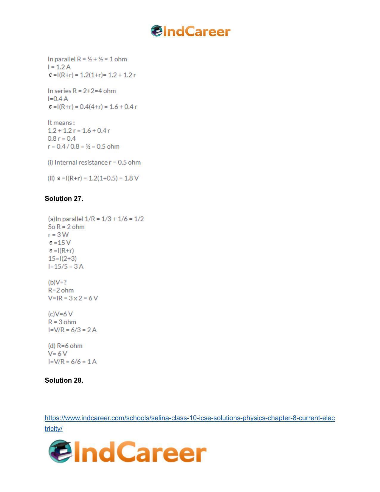 Selina Class 10 ICSE Solutions Physics : Chapter 8- Current Electricity - Page 27