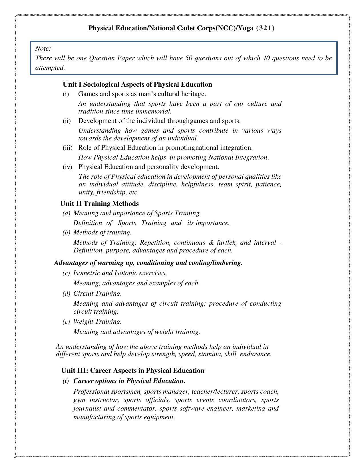 CUET Syllabus for Physical Education (English) - Page 2