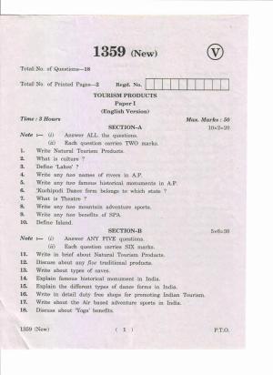 AP Inter 1st Year Tourism Products-I (New) March-2019-Vocational Question Paper