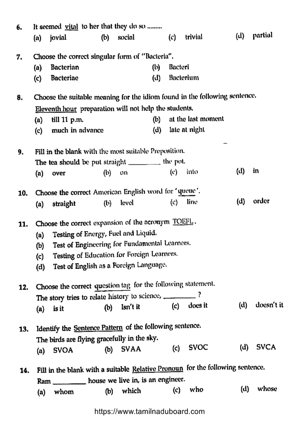 TN Class 12 English Language Question Papers 2020 - Page 2