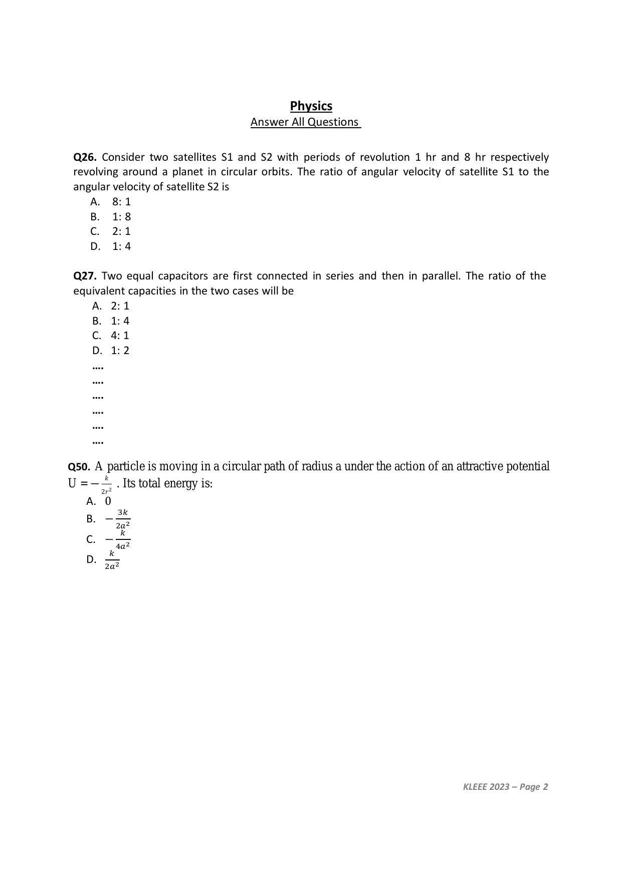 KLEEE 2023 Model Question Paper  - Page 2