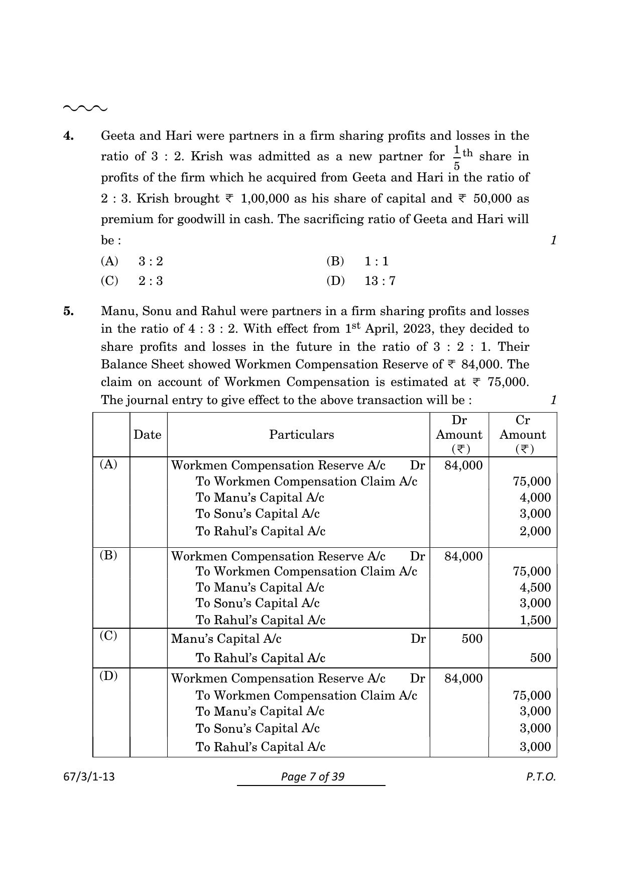 CBSE Class 12 67-3-1 Accountancy 2024 Question Paper - Page 7