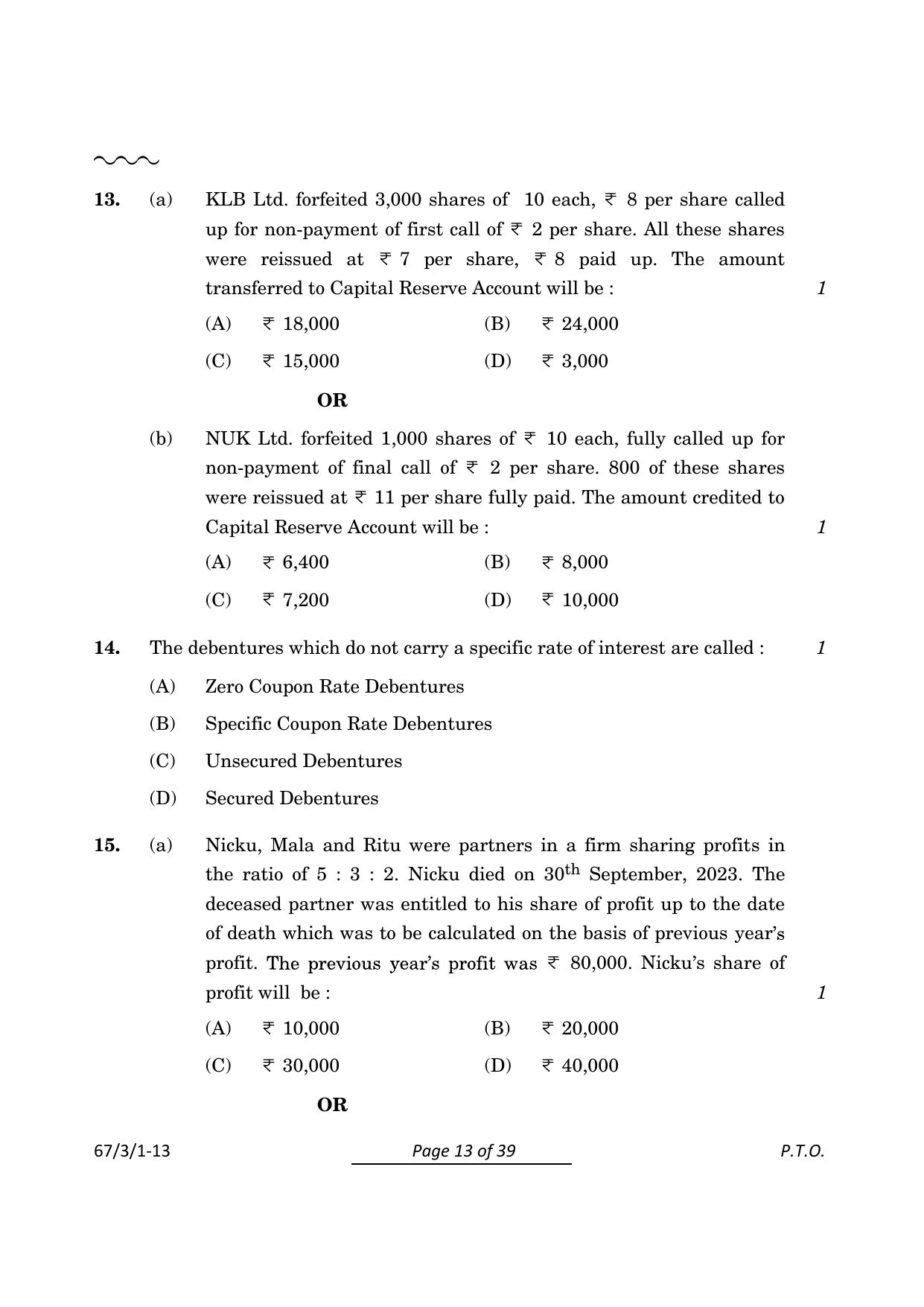 CBSE Class 12 67-3-1 Accountancy 2024 Question Paper - Page 13