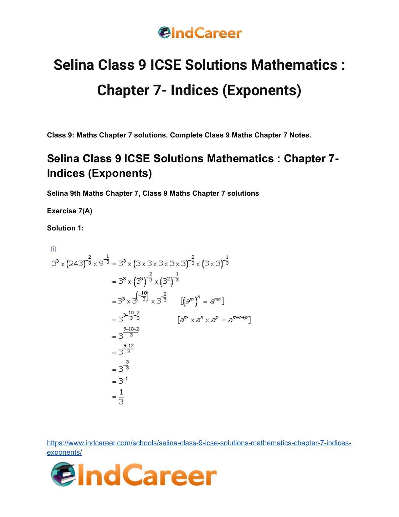 Selina Class 9 ICSE Solutions Mathematics : Chapter 7- Indices (Exponents) - Page 2