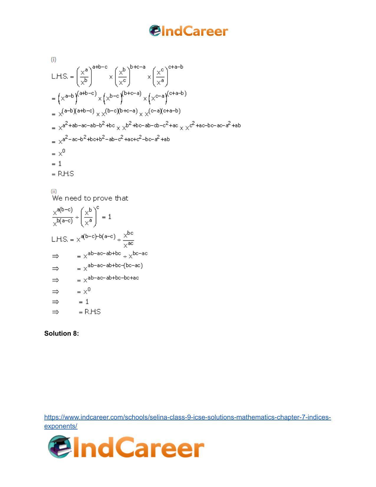 Selina Class 9 ICSE Solutions Mathematics : Chapter 7- Indices (Exponents) - Page 30