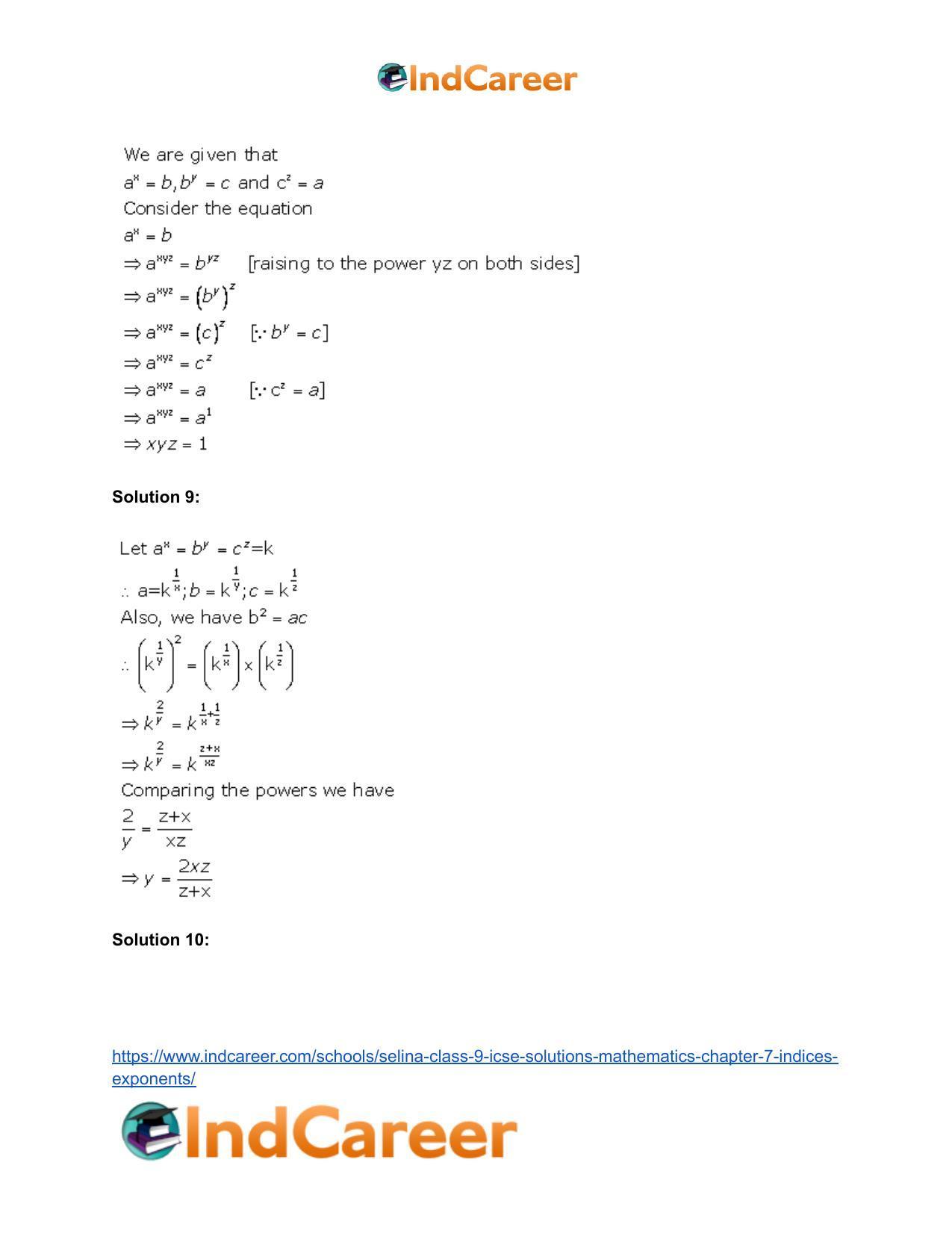 Selina Class 9 ICSE Solutions Mathematics : Chapter 7- Indices (Exponents) - Page 31
