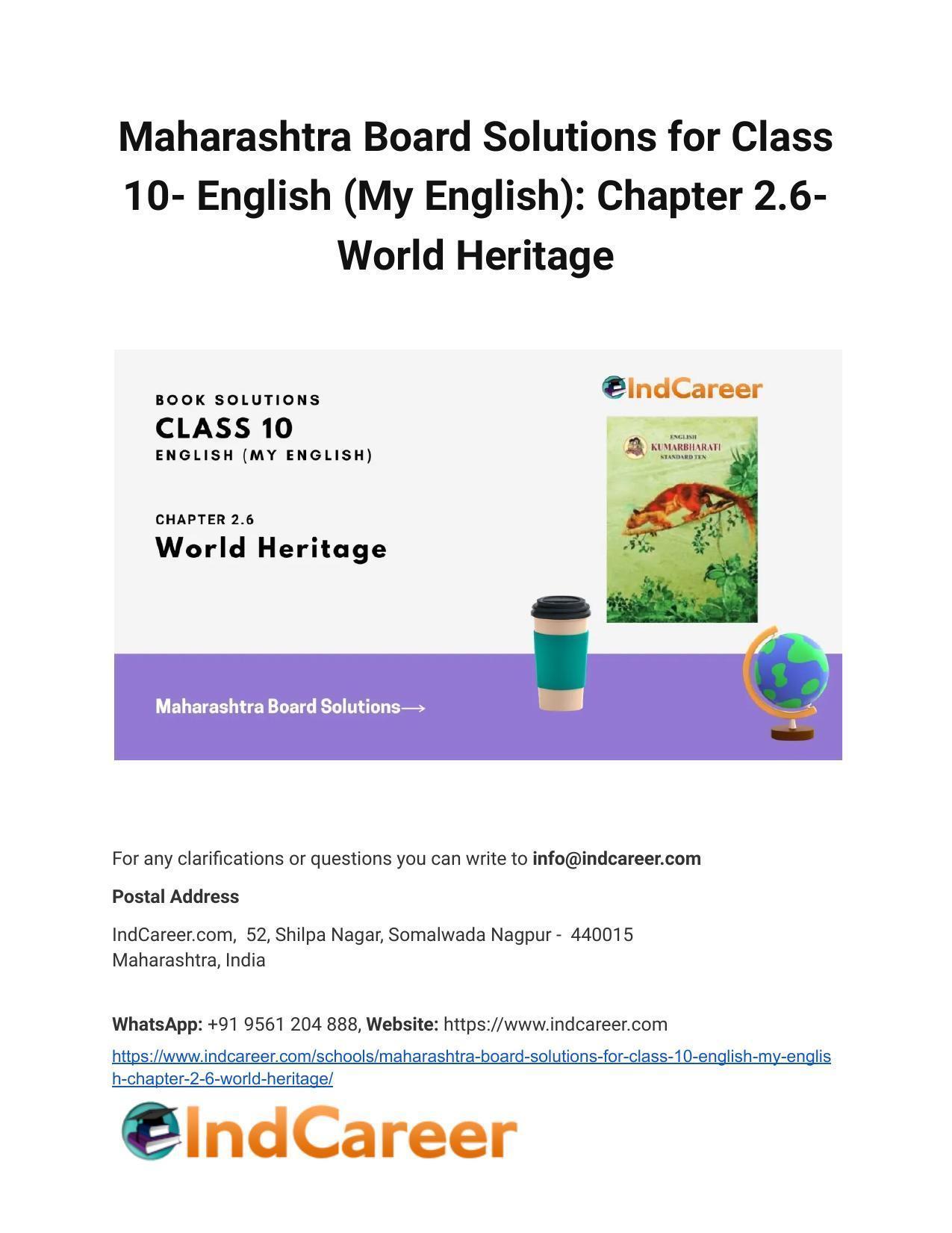 Maharashtra Board Solutions for Class 10- English (My English): Chapter 2.6- World Heritage - Page 1