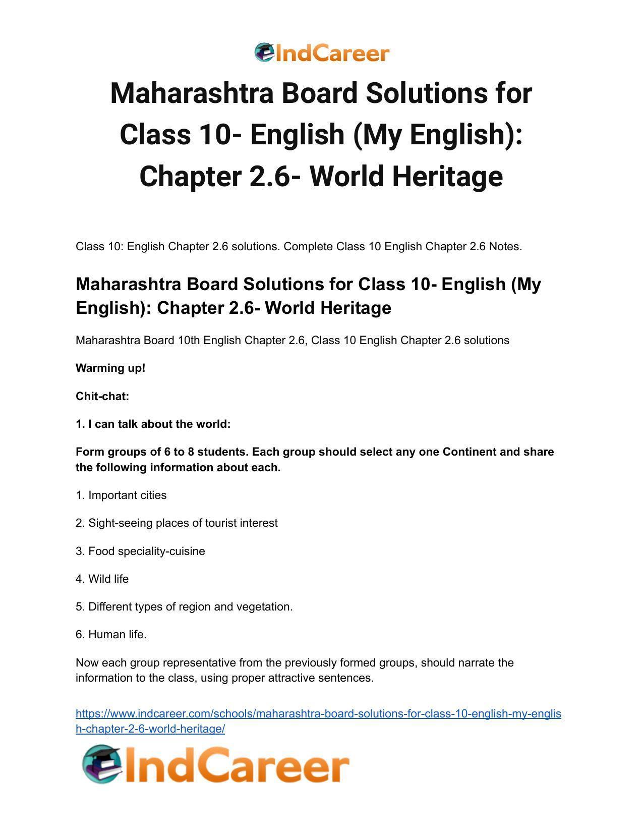 Maharashtra Board Solutions for Class 10- English (My English): Chapter 2.6- World Heritage - Page 2