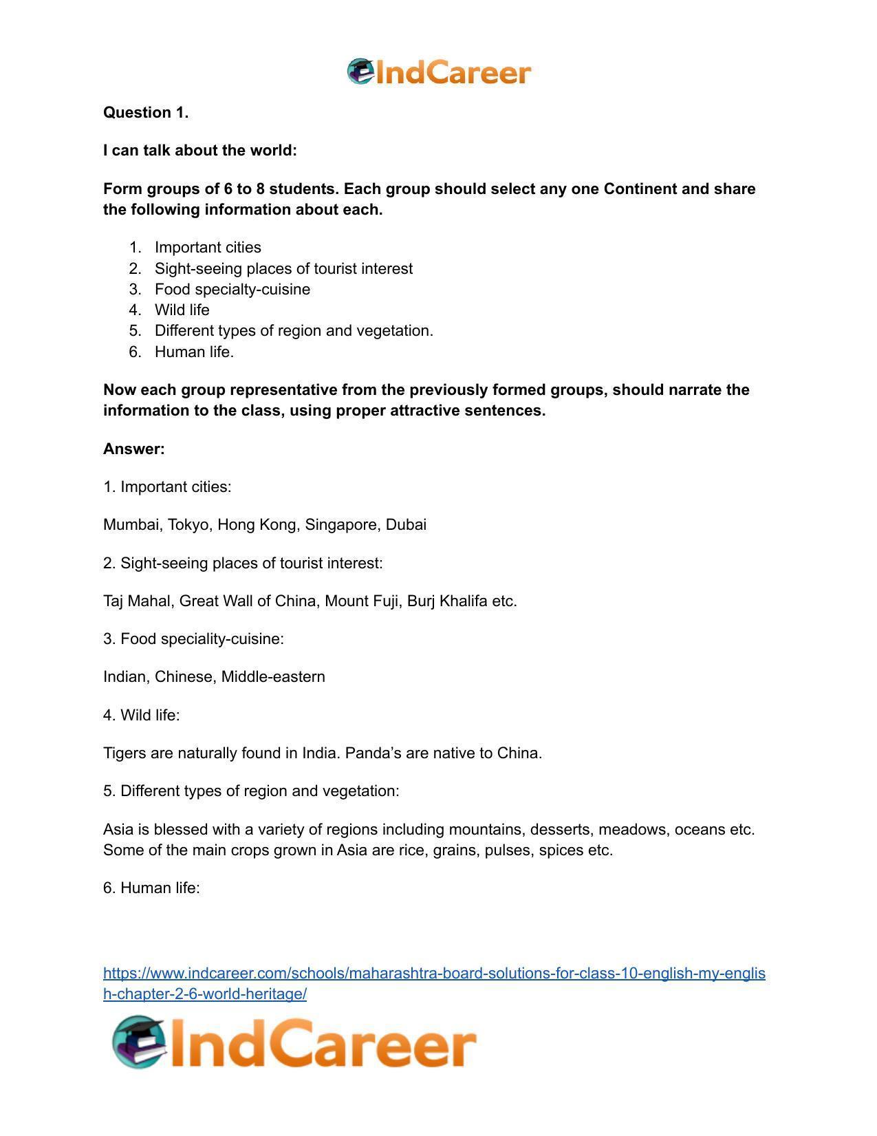 Maharashtra Board Solutions for Class 10- English (My English): Chapter 2.6- World Heritage - Page 3