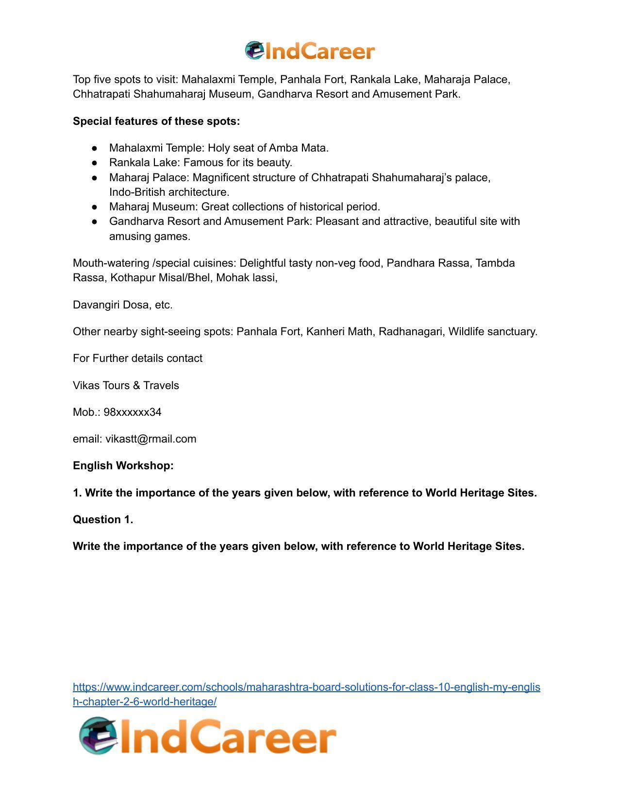 Maharashtra Board Solutions for Class 10- English (My English): Chapter 2.6- World Heritage - Page 5
