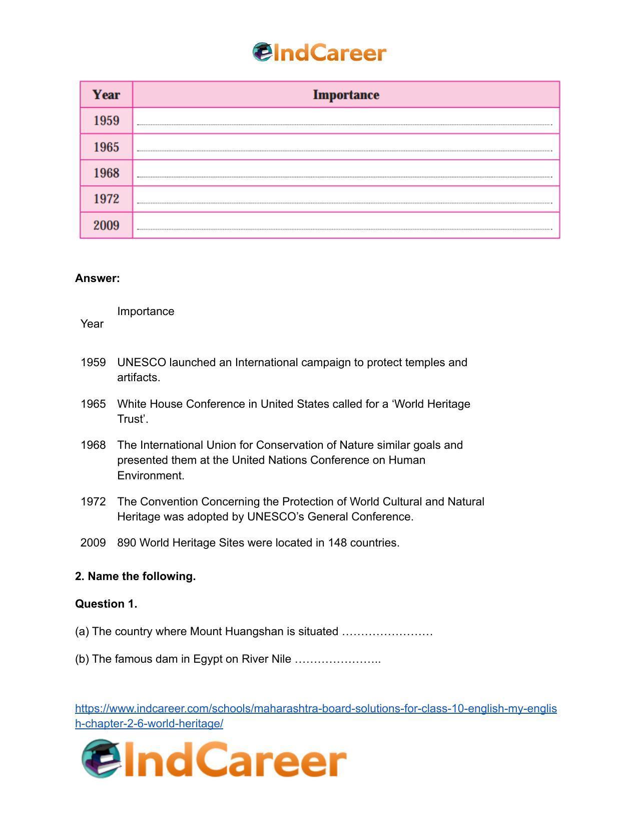Maharashtra Board Solutions for Class 10- English (My English): Chapter 2.6- World Heritage - Page 6