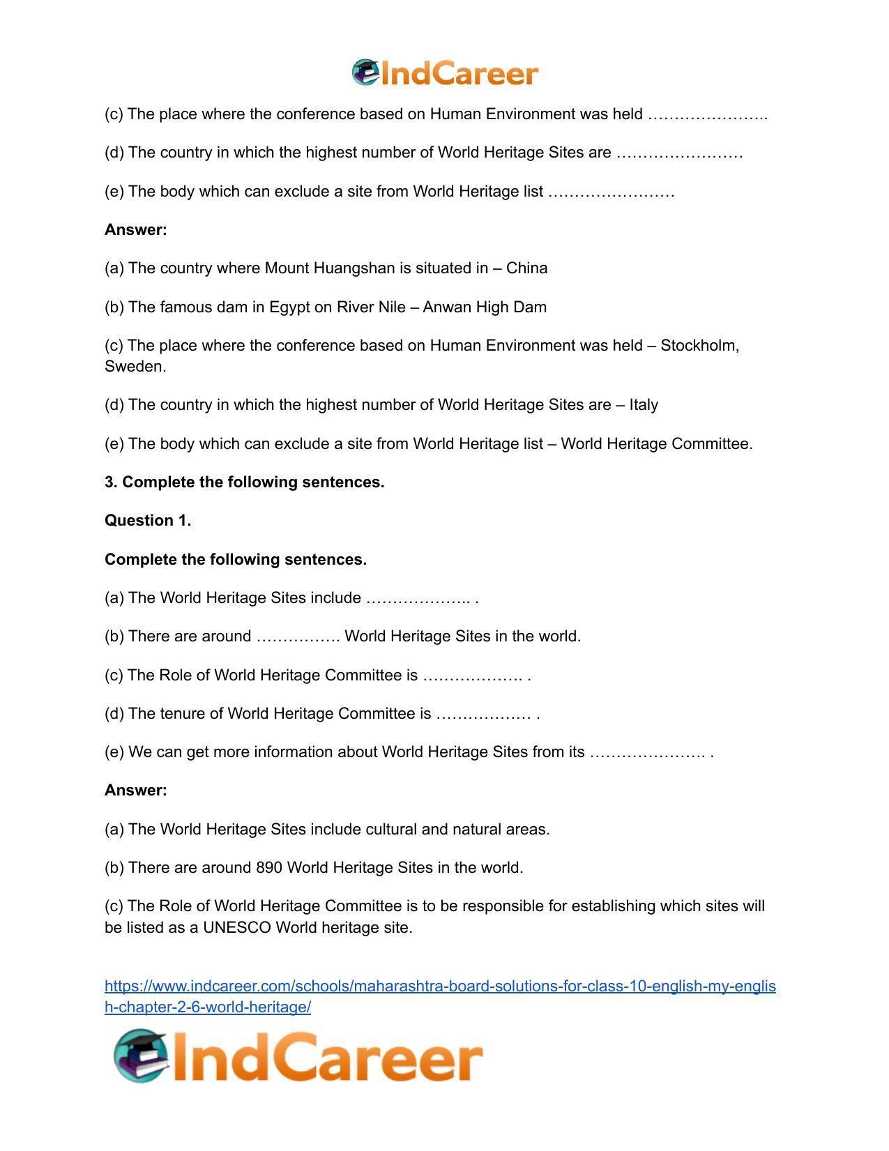 Maharashtra Board Solutions for Class 10- English (My English): Chapter 2.6- World Heritage - Page 7