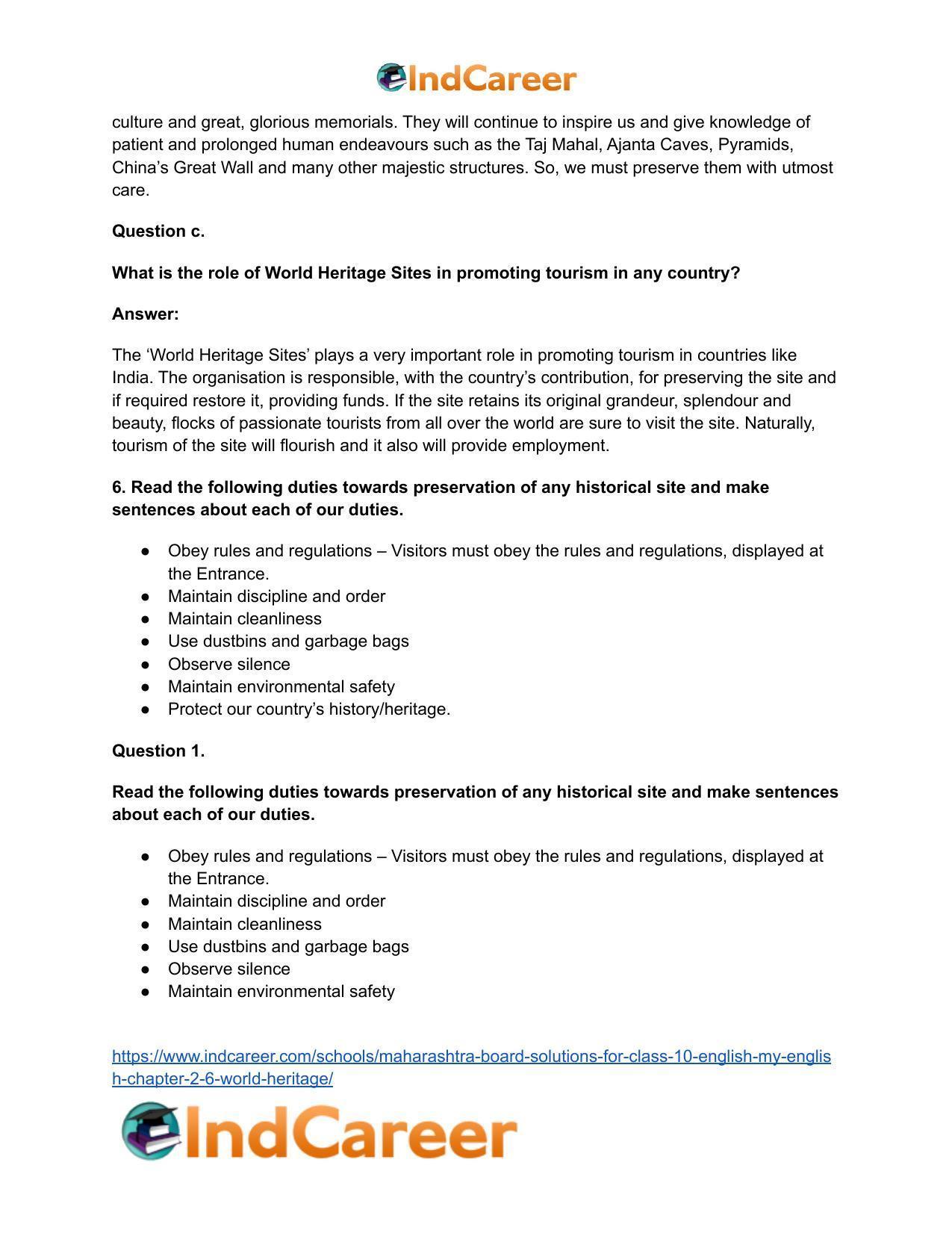 Maharashtra Board Solutions for Class 10- English (My English): Chapter 2.6- World Heritage - Page 10