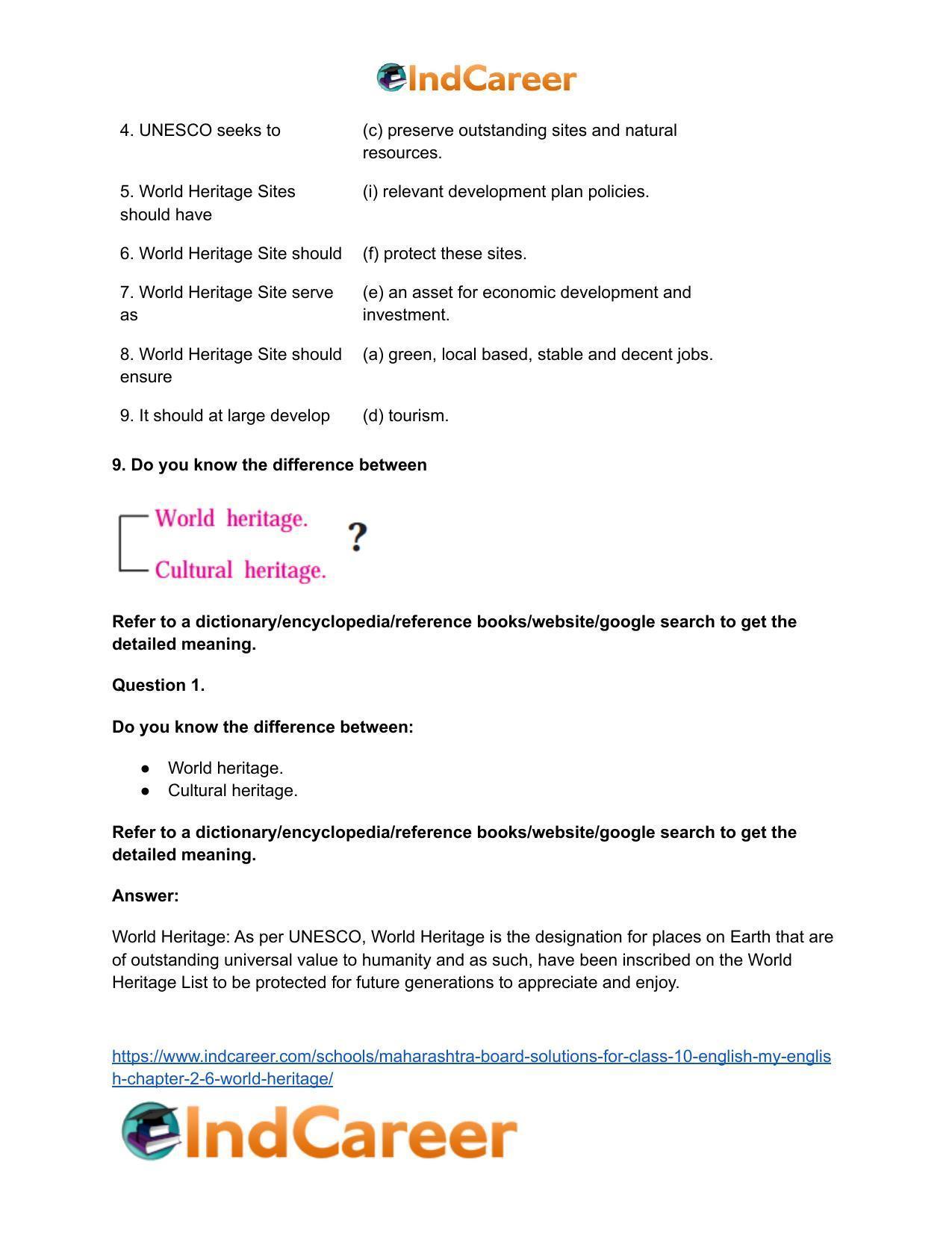 Maharashtra Board Solutions for Class 10- English (My English): Chapter 2.6- World Heritage - Page 15